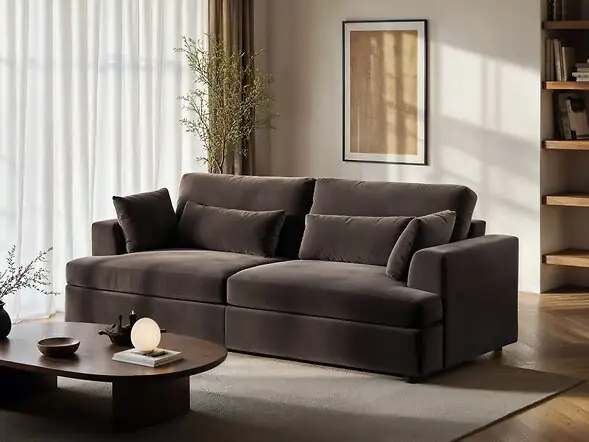 SOLACE+CO Drew 3 Seater Mocha Velvet Sofa