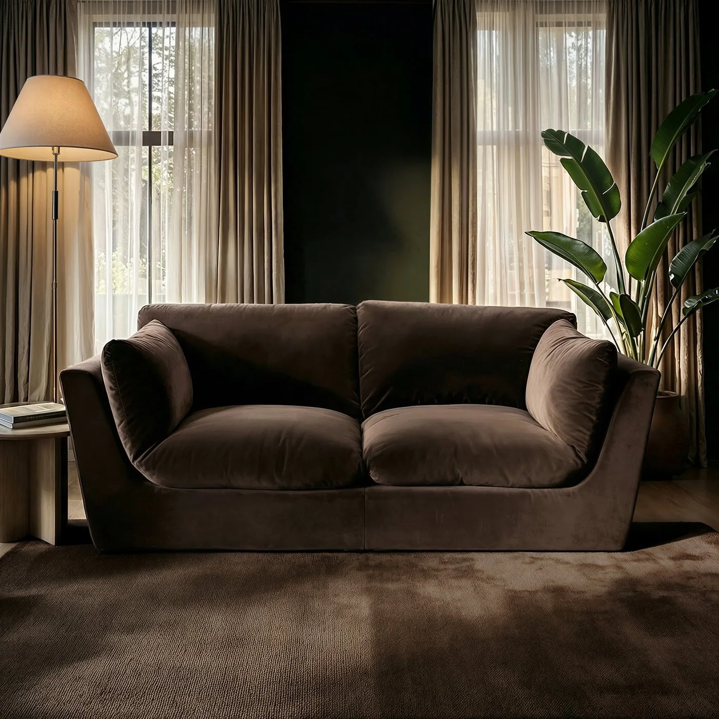 SOLACE+CO Orson 3 Seater Sofa Brown Velvet