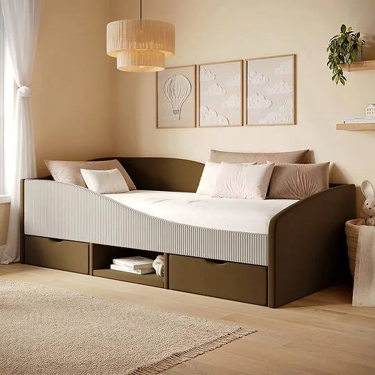 Flair Aubrey Velvet Storage Low Sleeper Bed with Beige Cord