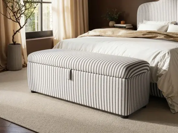 SOLACE+CO Skylynn Ottoman Blanket Box Cream Striped Woven Fabric 
