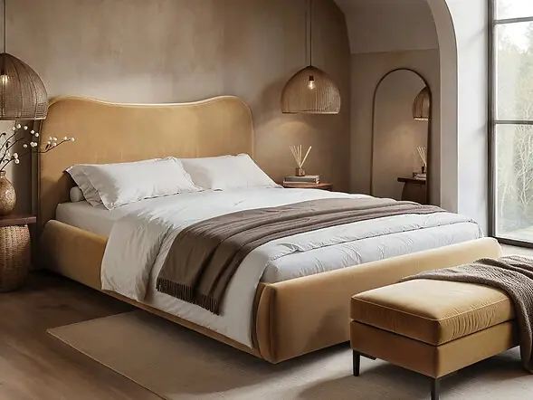 SOLACE+CO Ember velvet ottoman bed in Sand 
