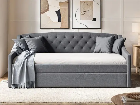 Flair Aurora Daybed with Trundle Grey Linen