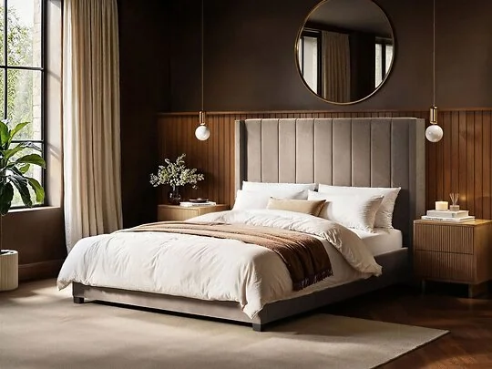 Flair Tiggy ottoman bed with winged headboard in beige velvet