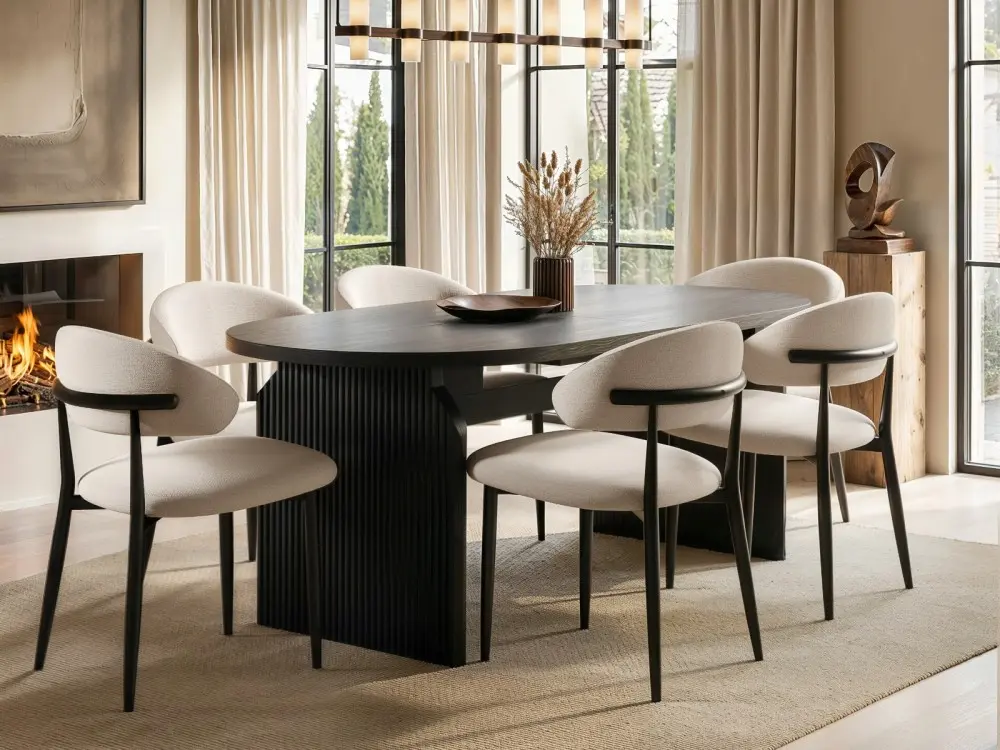 SOLACE+CO Varm black extending dining table and 6 chairs

