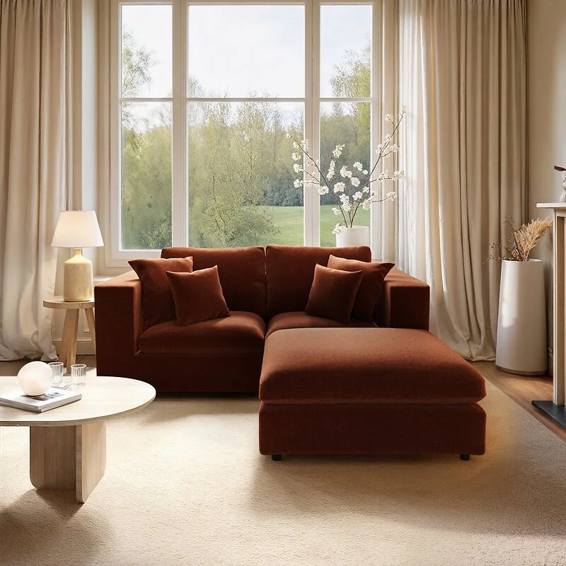 SOLACE+CO Asher 3 Seater Sofa with Reversible Footstool Burnt Orange Chenille image 2