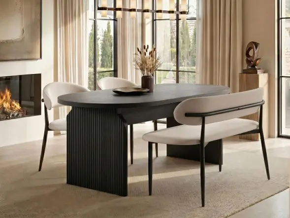 SOLACE+CO Varm & Cyra Dining Set with Table, Chenille Chairs & Bench