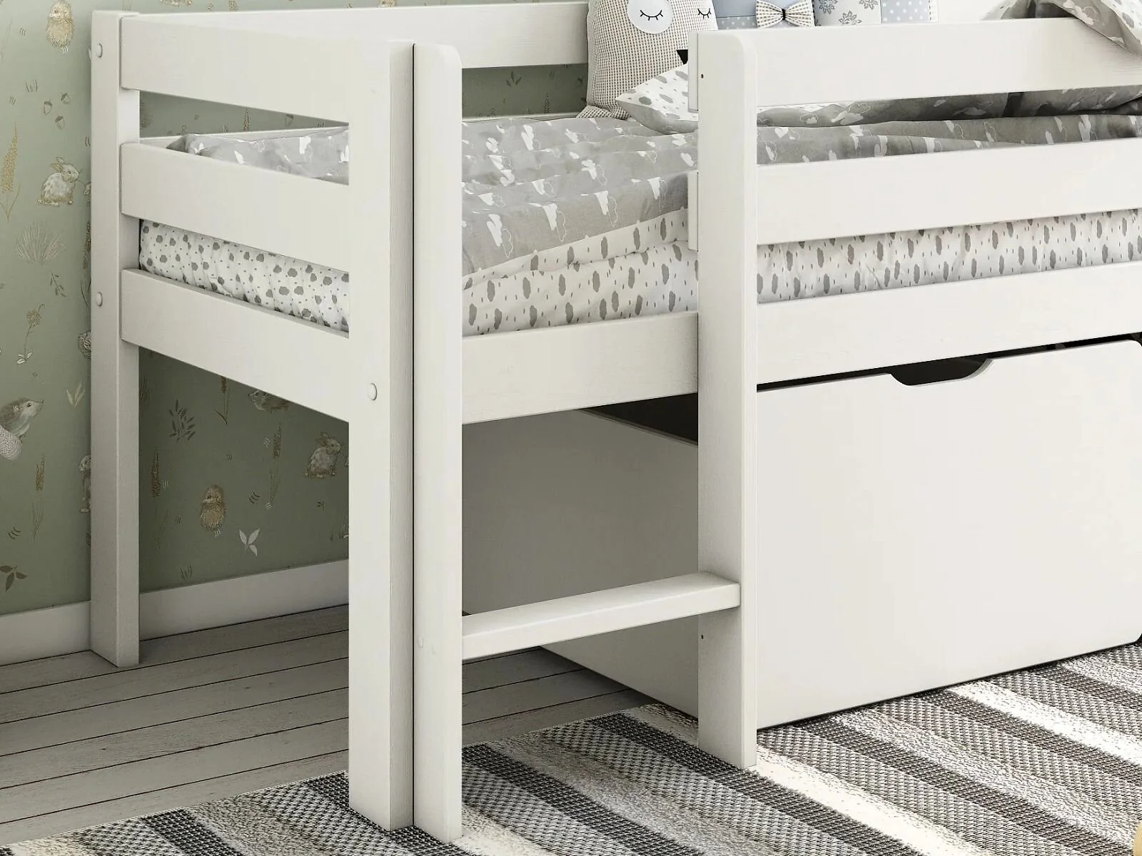 Noomi Solid Wood Shorty Mid Sleeper Bed With Crate Drawer Set White - White – view 4
