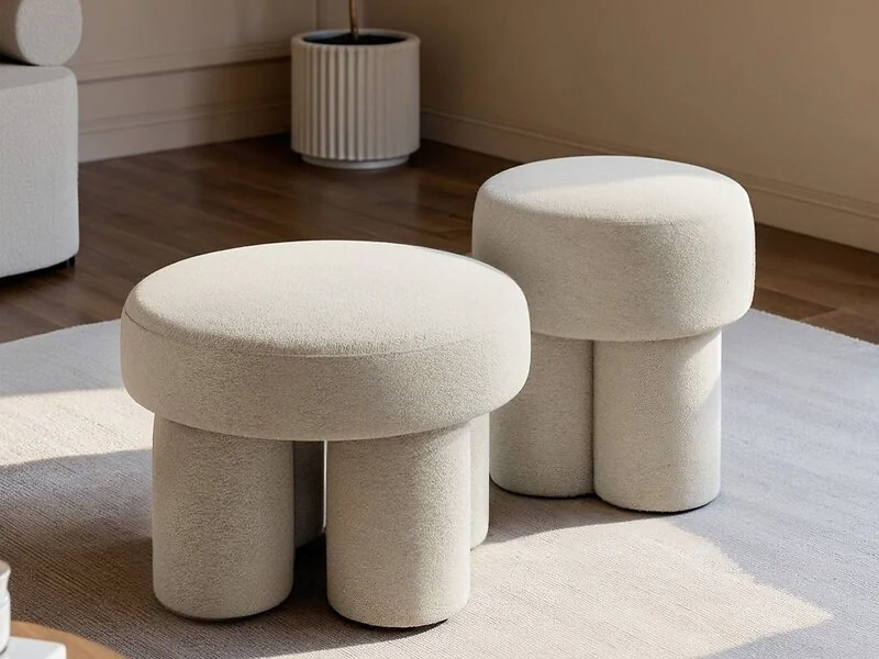 SOLACE+CO Ferro set of 2 beige Sherpa sculptural pouffes