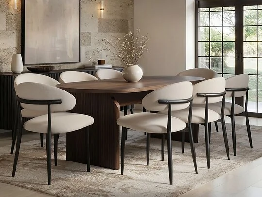 SOLACE+CO Varm & Cyra Dining Table Set with Beige Chenille Chairs