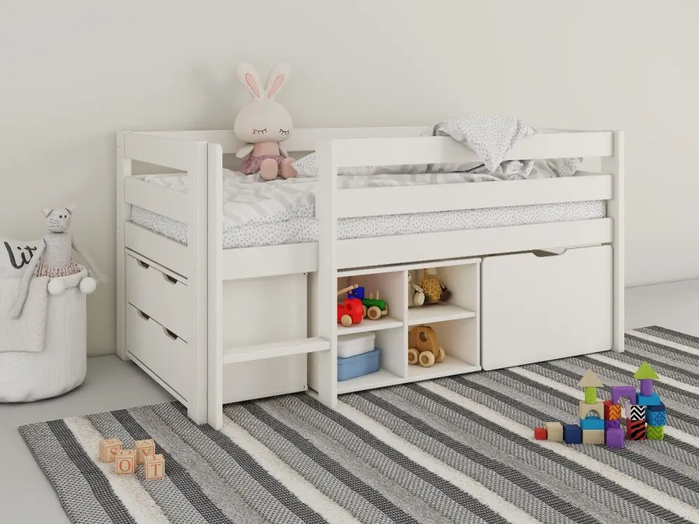 Noomi Solid Wood Shorty Midsleeper Full Set White (FSC-Certified)
