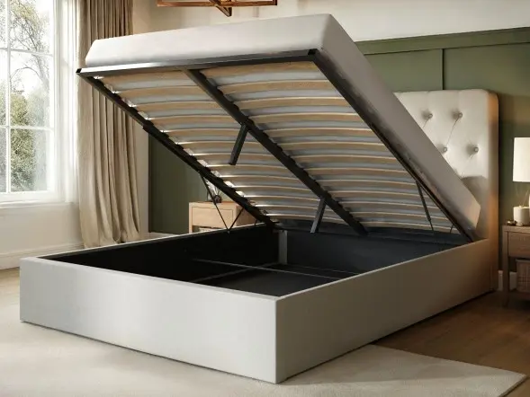 Flair Marley Buttoned Headboard Ottoman Bed Beige Linen