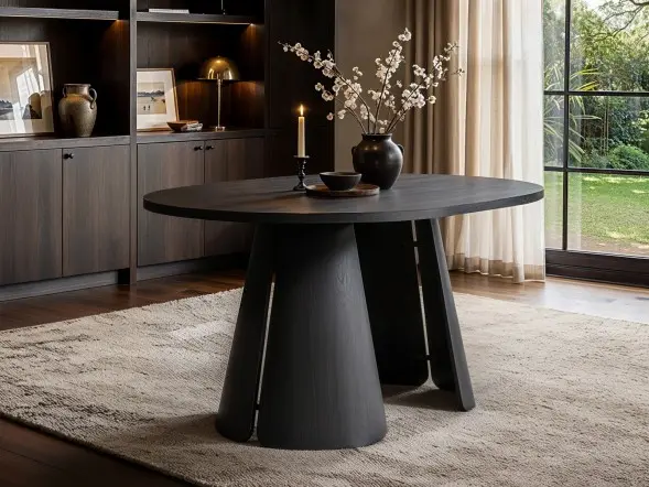 SOLACE+CO Ebony black extendable dining table closed at 100cm
