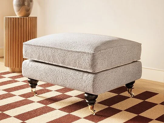 SOLACE+CO Addison Footstool with Caster Legs Beige Boucle
