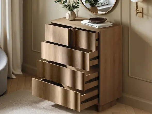 SOLACE+CO Velmor Ribbed Chest of 5 Drawers Oak