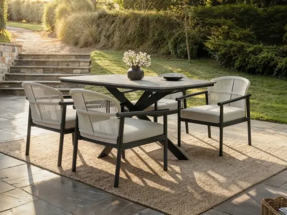 SOLACE+CO Eliza 6-seater garden dining table and chairs set in grey 
