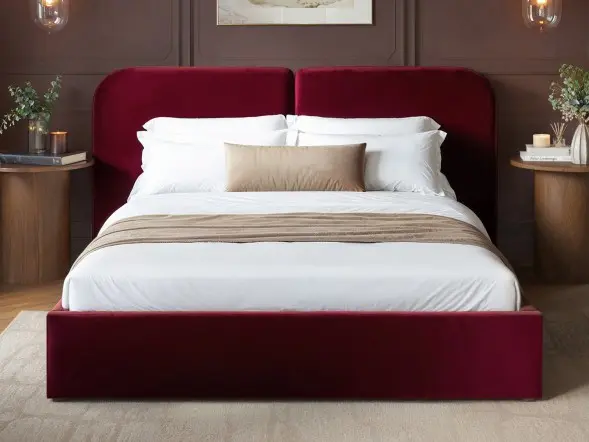 SOLACE+CO Lena Ottoman Bed with Pillow Headboard Velvet