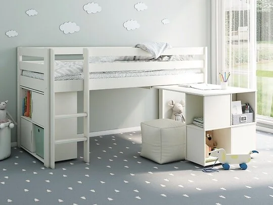 Noomi Nora Craft white mid sleeper with desk and storage in a child’s bedroom