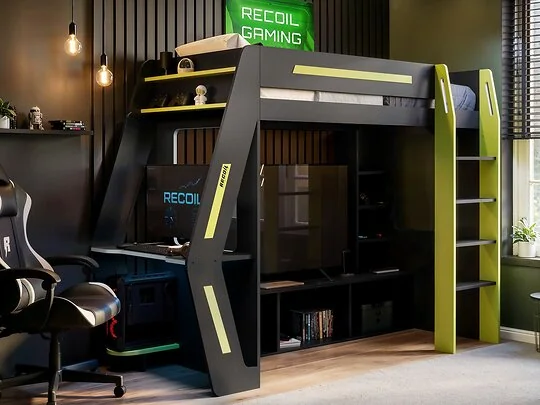 Recoil Alister gaming high sleeper with TV stand in White and Blue