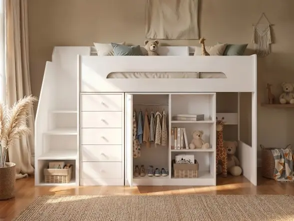 Flair Stepaside Staircase High Sleeper Storage Station White