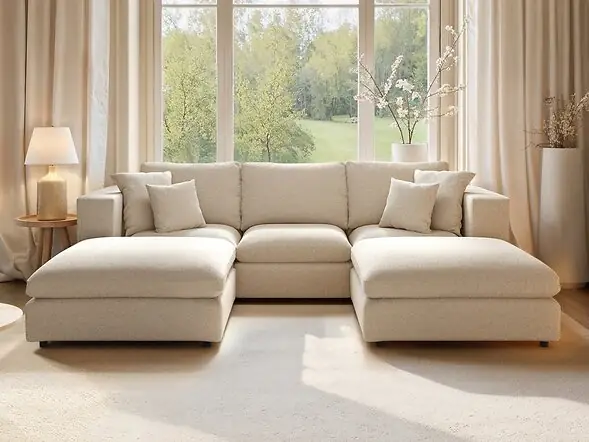SOLACE+CO Asher U Shape Corner Sofa Bundle Beige Boucle