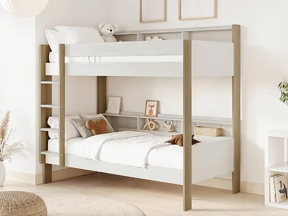 Noomi Bodie Bunk Bed with Shelves White Solid Wood (FSC-Certified)