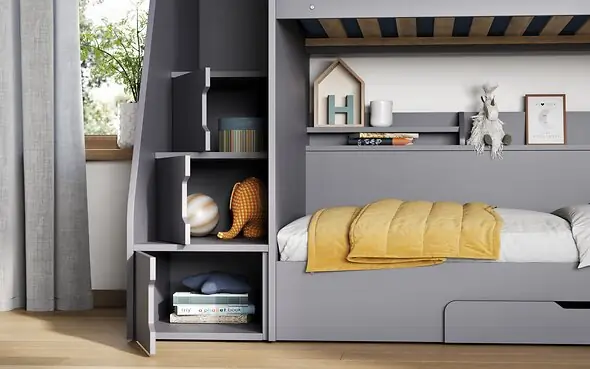 Flair Slick Staircase Bunk Bed Grey With Storage
