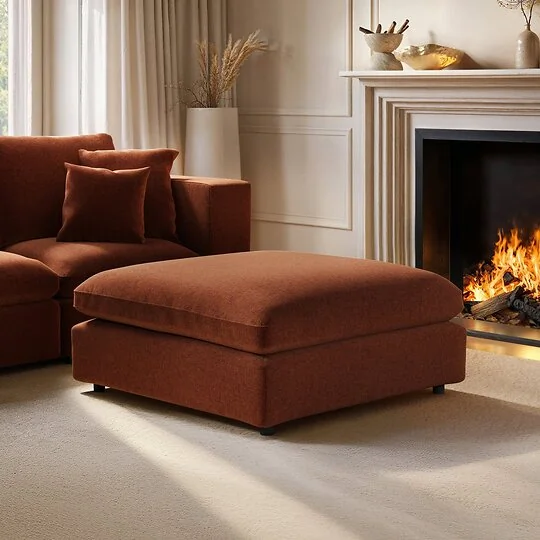 SOLACE+CO Asher Footstool Burnt Orange Chenille