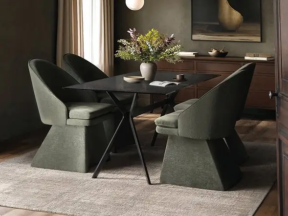SOLACE+CO Emil Glass Dining Table with Aiko Chairs Set