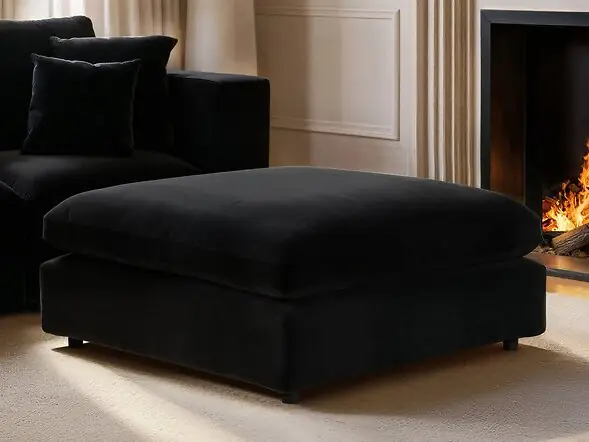 SOLACE+CO Asher 4 Seater Sofa with Reversible Footstool Black Velvet