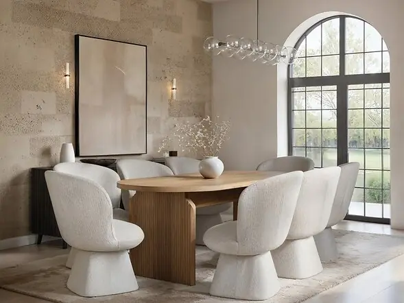 SOLACE+CO Varm Ribbed Oval Dining Table with Aiko Chairs Set
