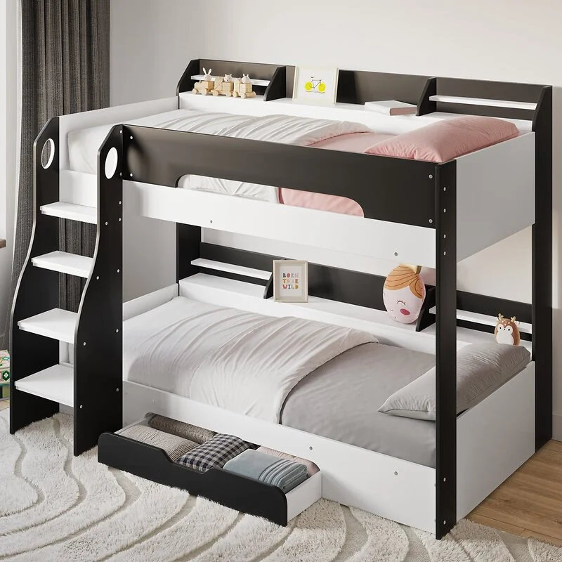 Flair Flick Bunk Bed With Shelves And Drawer - Oak