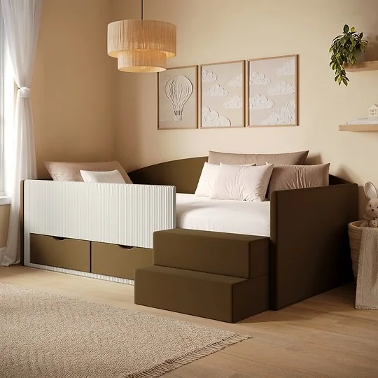 Flair Elisa Velvet Storage Low Sleeper Bed with Beige Cord