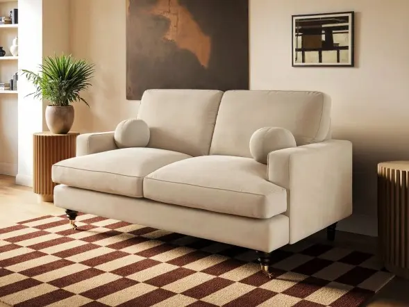 SOLACE+CO Addison 2 Seater Sofa with Caster Legs Beige Velvet