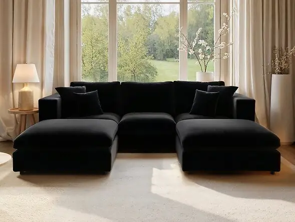 SOLACE+CO Asher U Shape Corner Sofa Bundle Black Velvet