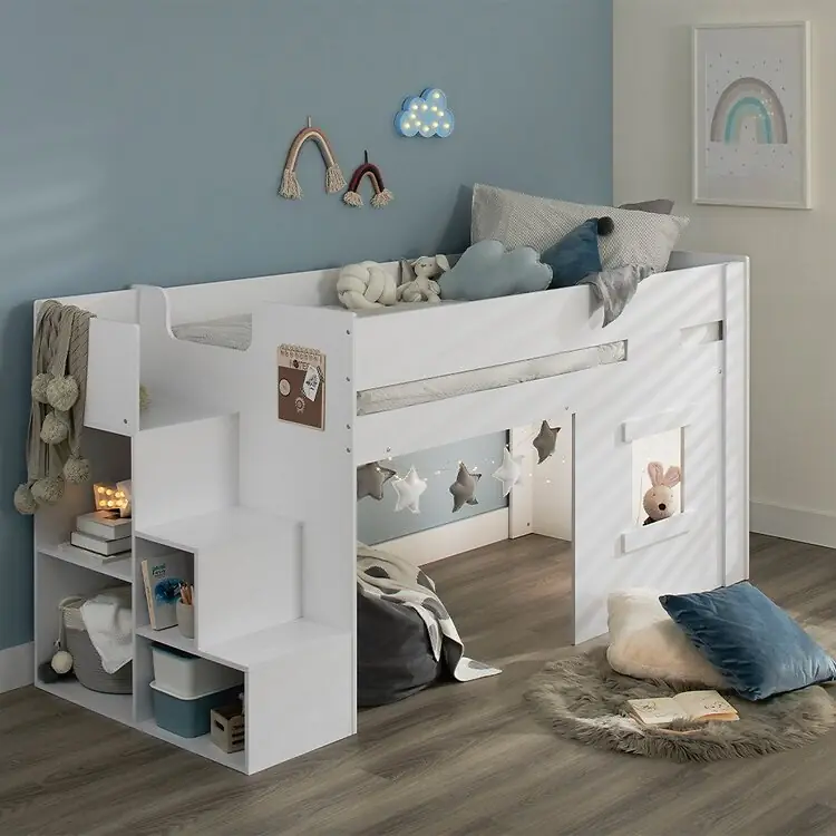 Flair Marlowe Mid Sleeper Bed with Steps and Storage White