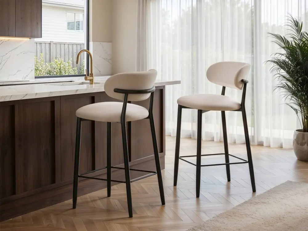 SOLACE+CO Cyra set of 2 beige chenille bar stools with curved backs 
