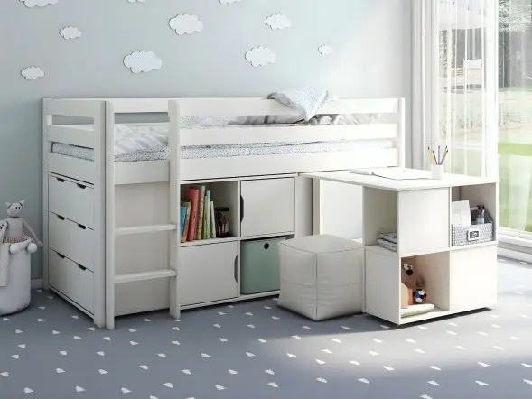 Noomi Nora Mid Sleeper Cabin Bed Full Set White Solid Pine (FSC-Certified)