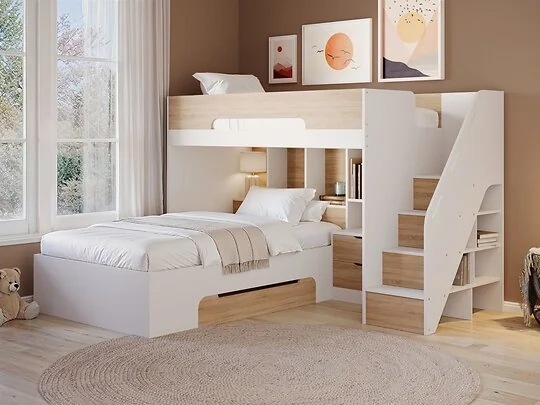 Flair Greyson L-shaped triple bunk bed with storage