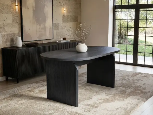 SOLACE+CO Varm Black Extendable Table with Bench & Aiko Chairs Dining Set 5 Chairs