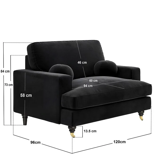 Dimensions diagram: SOLACE+CO Addison Loveseat Footstool Bundle Black Velvet