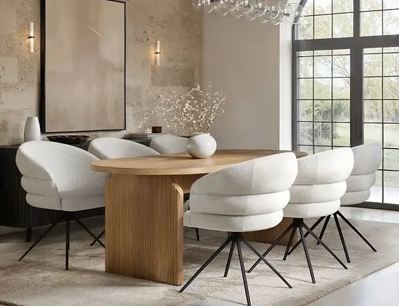SOLACE+CO Varm Ribbed Oval Dining Table with Eira Chairs Set