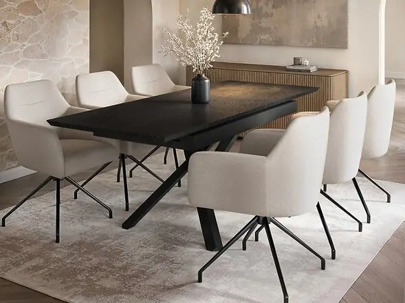 SOLACE+CO Lexi & Isla Dining Set - Extendable Table with 6 Swivel Chairs