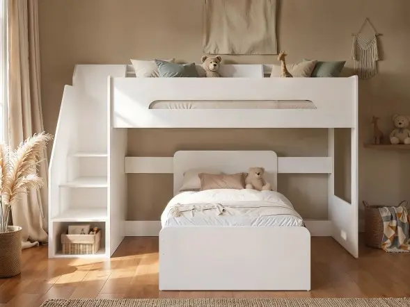 Flair Stepaside Staircase L Shaped Bunk Bed White