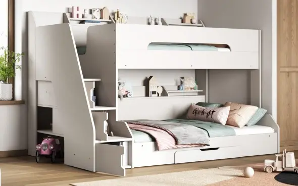 Flair Slick Staircase Triple Bunk Bed White
