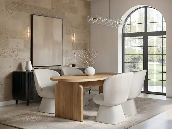 SOLACE+CO Varm Ribbed Oval Dining Table with Aiko Chairs Set