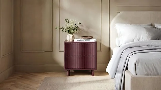 SOLACE+CO Velmor 2 Drawer Ribbed Bedside Table Burgundy