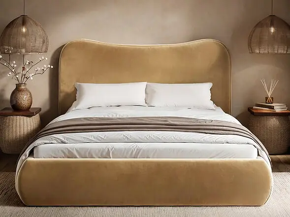SOLACE+CO Ember velvet ottoman bed in Sand 
