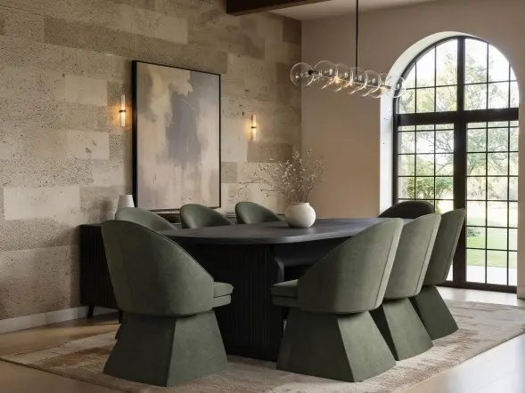 SOLACE+CO Varm Black Extendable Table & Aiko Green Chairs Dining Set