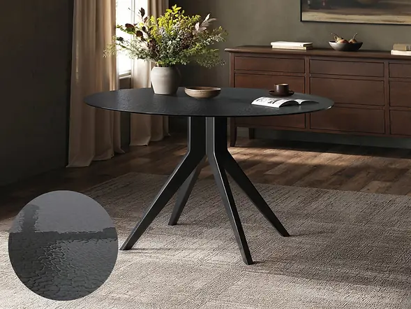 SOLACE+CO Emil Round Mottled Glass Dining Table with Aiko Chairs Set of 4