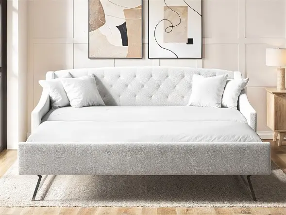 Flair Aurora Daybed with Trundle White Boucle